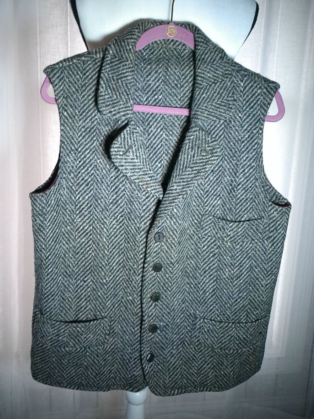 CLEO Dublin Ireland Men's Slveless Button Down Gray & Black Houndstooth Vest M/L